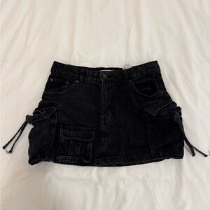 Pull & Bear Cargo Black Denim Mini Skirt